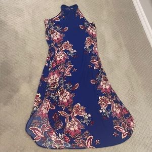 Navy Floral High Neck Maxi Dress